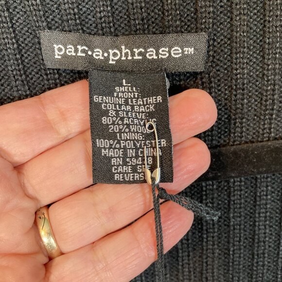 Paraphrase Vintage Cardigan, Sz L (measures smaller), Black Suede Wool Blend NEW - Picture 3 of 11